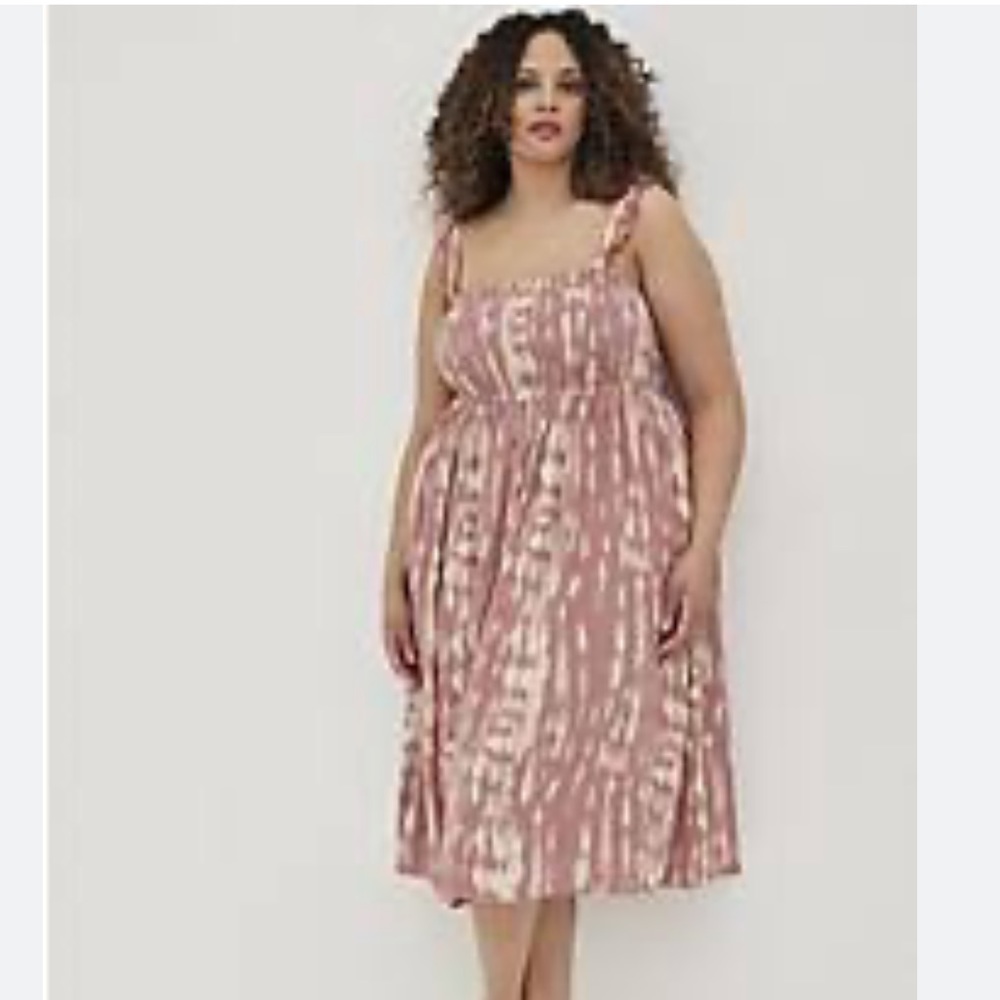 Torrid Plus Size 3X Pink Tie‎ Dye Print Smocked Sleeveless Midi Dress
